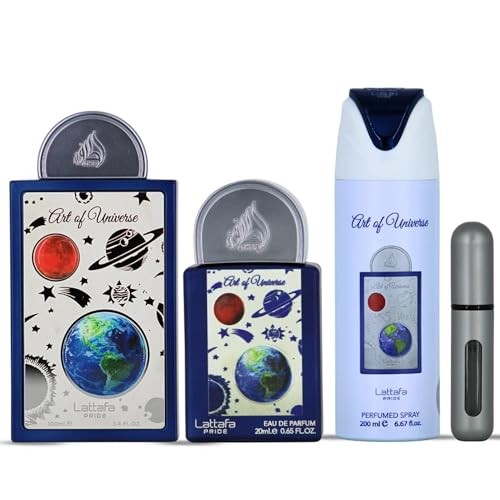 Lattafa Pride Art of Universe for Unisex 3 Piece Gift Set (3.4 Fl Oz EDP + 0.65 Fl Oz EDP + 6.67 Fl Oz Deo)