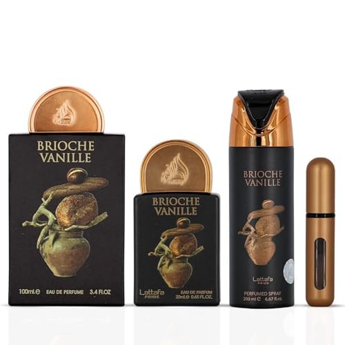 Lattafa Pride Brioche Vanille 3-Piece Luxury Perfume Gift Set for Men & Women | Warm Gourmand Perfume with Floral & Woody Notes | Unisex, Long-Lasting