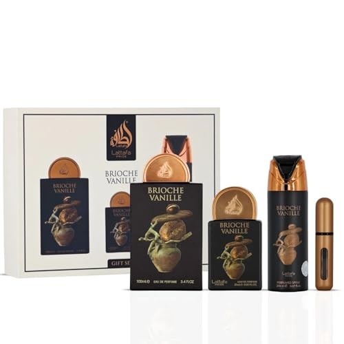 Lattafa Pride Brioche Vanille 3-Piece Luxury Perfume Gift Set for Men & Women | Warm Gourmand Perfume with Floral & Woody Notes | Unisex, Long-Lasting