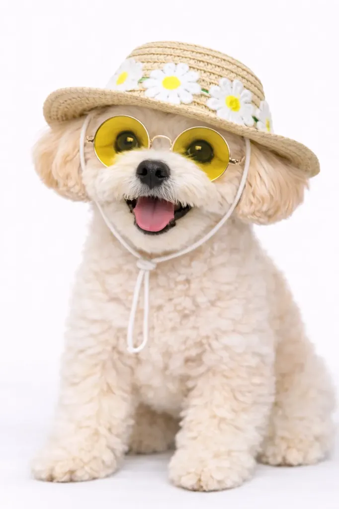 GAFAS AMARILLAS + SOMBRERO DE FLORES PARA MASCOTA