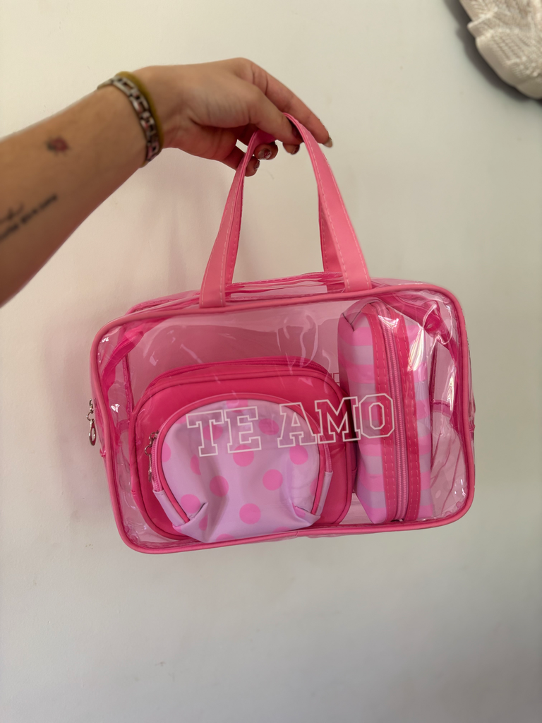 SET DE COSMETIQUERAS X 4 PIEZAS ROSA 