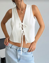 BLUSA MANGA SIZA BLANCA CUELLO V Y LAZOS 