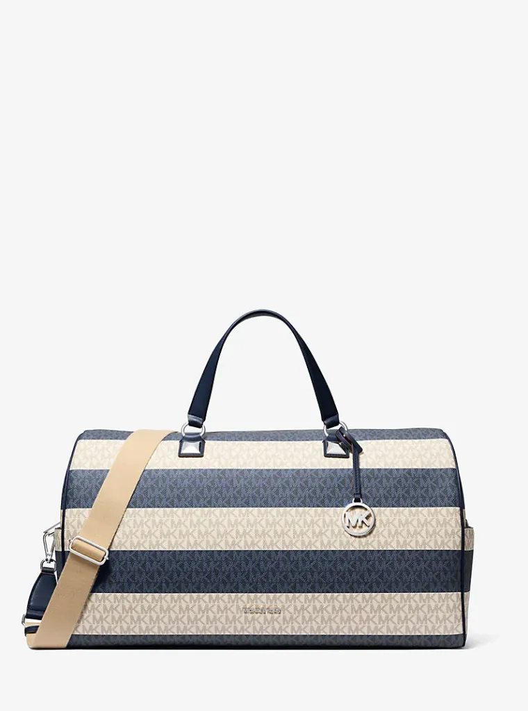 Michael Kors Grayson Extra-Large Striped Signature Logo Weekender Bag / NVY