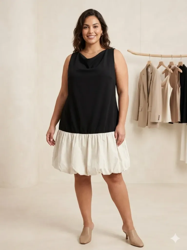 VESTIDO NEGRO GLOBO BLANCO