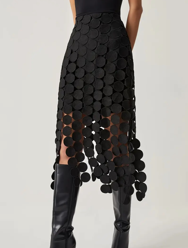 FALDA MIDI DE CÍRCULOS NEGRO 