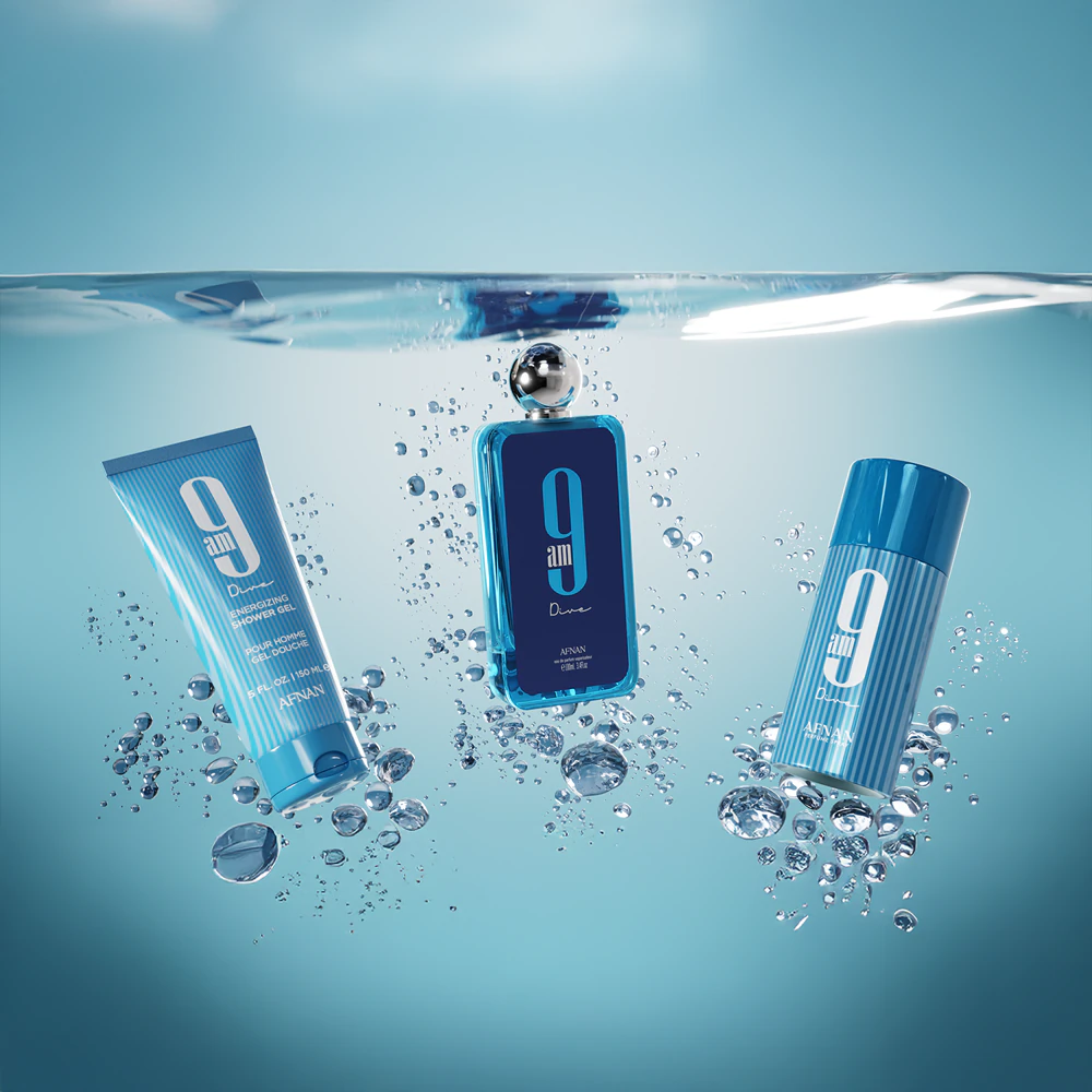 ESTUCHE AFNAN 9 AM DIVE EDP / H 3.4 OZ + SG + DEO 