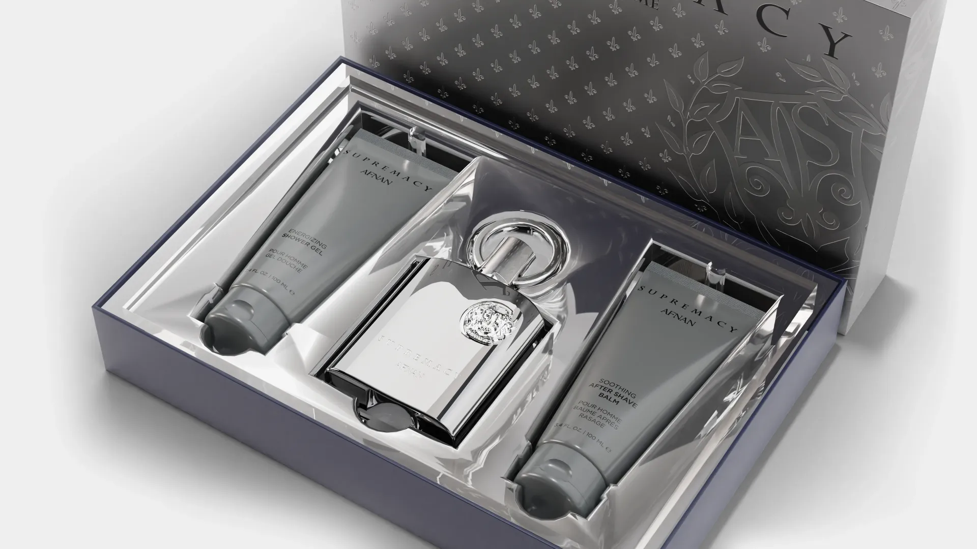 Afnan Supremacy Silver Gift Set - EDP 100ml Spray + 150ml Shower Gel