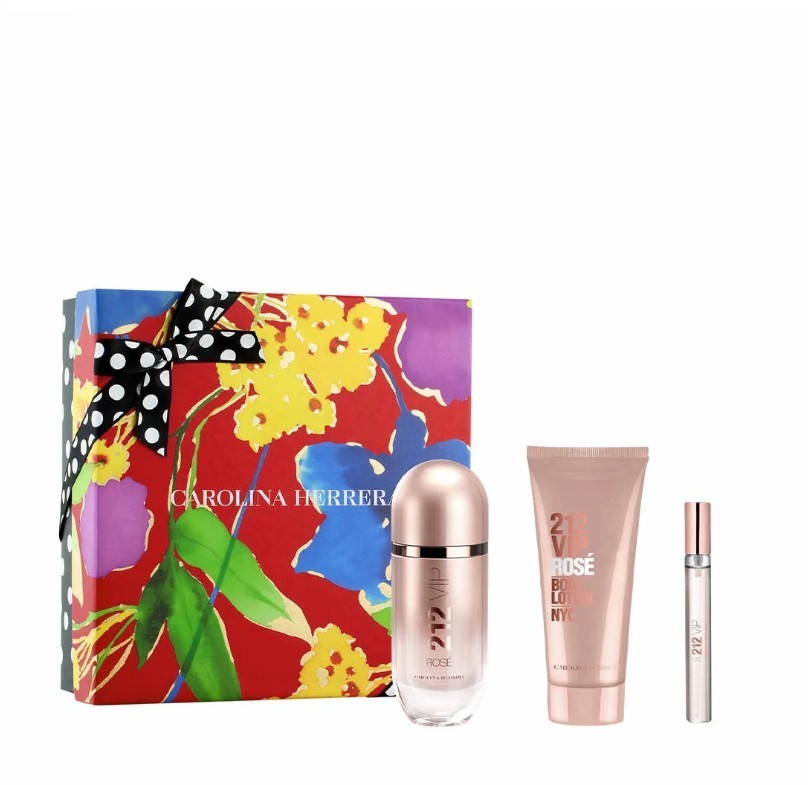 ESTUCHE CAROLINA HERRERA 212 VIP ROSE EDP / D 3 PZS 2.7 OZ + 10 ML + BL 