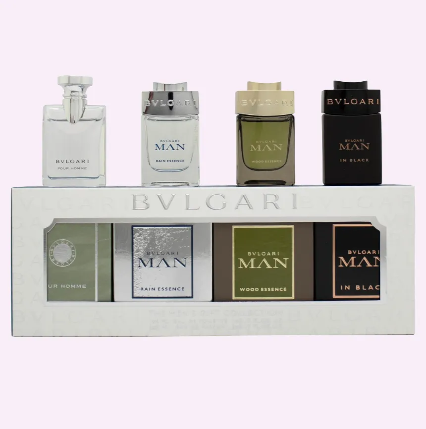 ESTUCHE MINIATURA Bvlgari Miniatures for Him Gift Set 5ml Pour Homme EDT + 5ml Man Rain Essence EDP + 5ml Man Wood Essence EDP + 5ml Man in Black EDP
