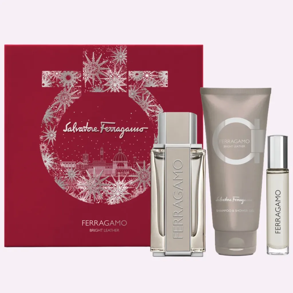 ESTUCHE SALVATORE FERRAGAMO BRIGHT LEATHER EDT / H 3PZS 3.4 OZ + 10 ML+ SG 