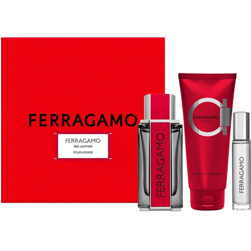 ESTUCHE SALVATORE FERRAGAMO RED LEATHER EDP / H 3 PZS 3.4 OZ + SG + 10 ML 