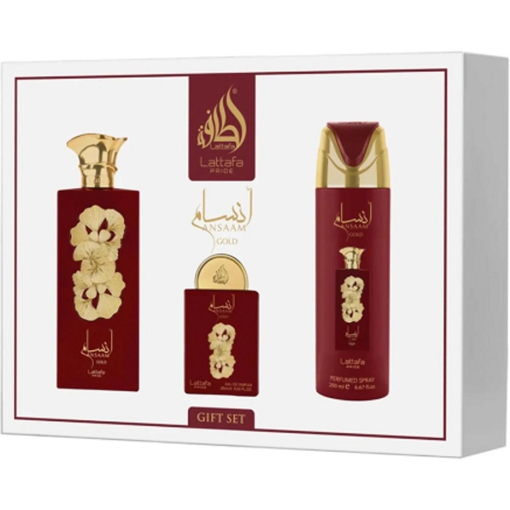ESTUCHE LATTAFA ANSAAN GOLD EDP / D3 PZS 3.4 OZ + 20 ML + SPRAY 