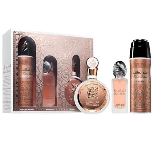 ESTUCHE LATTAFA FAKHAR EDP / D 3 PZS 3.45 OZ + SPRAY + HAIR MIST 