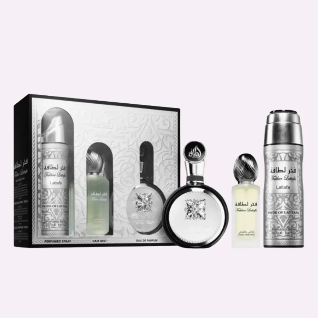 ESTUCHE LATTAFA FAKHAR EDT / H 3PZS 3.4 OZ + HAIR MIST + SPRAY 