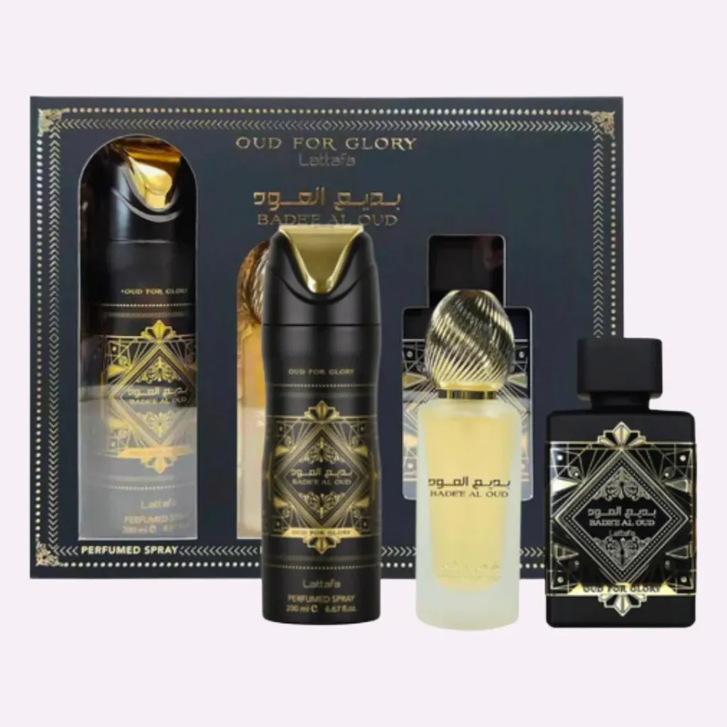 ESTUCHE LATTAFA OUD FOR GLORY / 3.3 OZ + SPRAY + HAIR MIST 