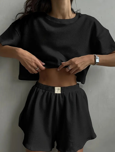 [SET02] SET SHORT / TOP DE PUNTO COLOR NEGRO 
