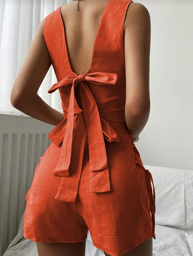[SET04] SET DE SHORT CON LAZOS EN ESPALDA /ROJO MANDARINA 