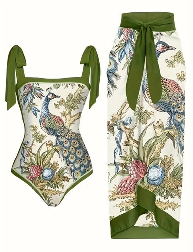 BIKINI PAVO REAL CON PAREO LARGO 